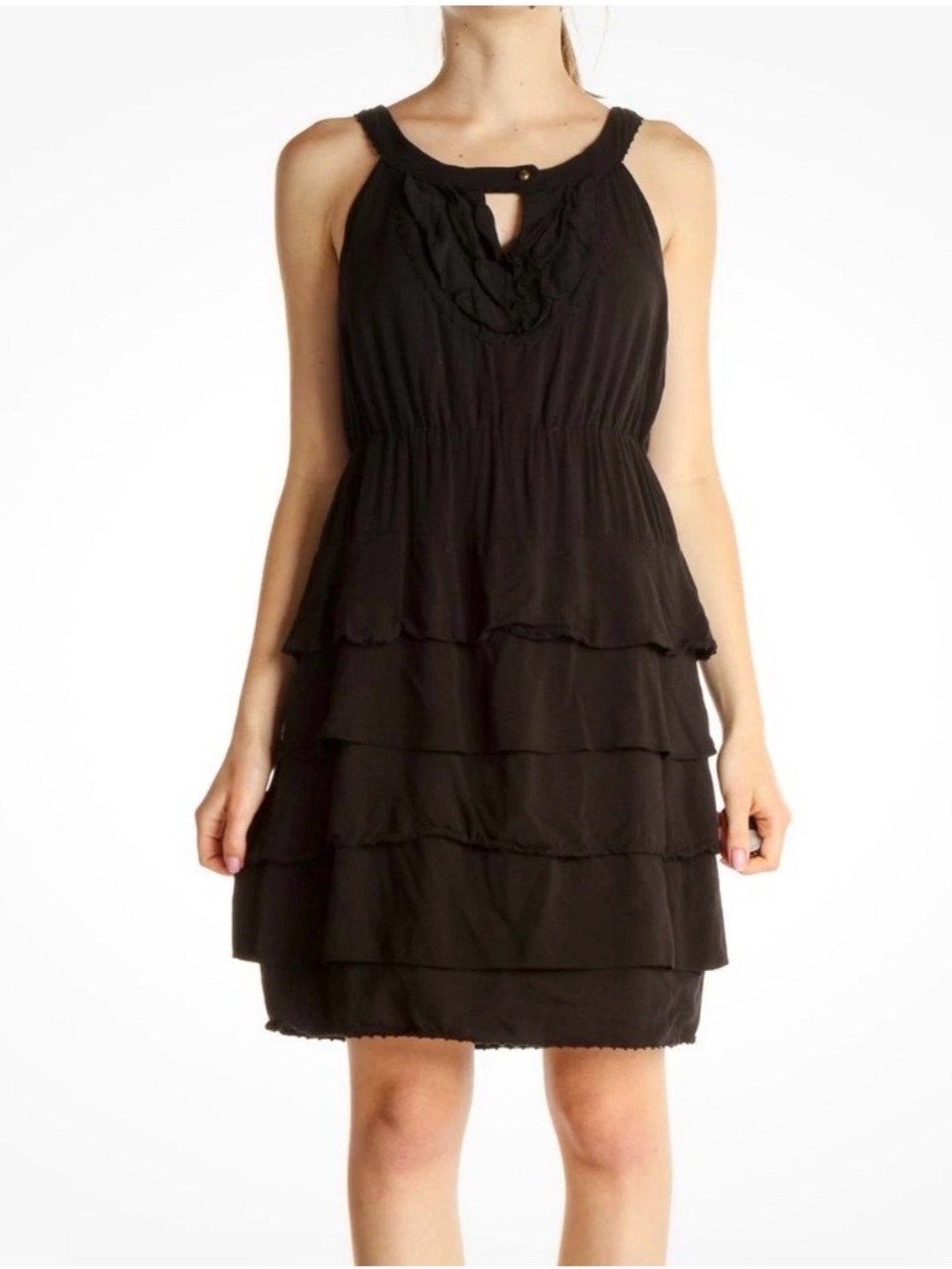 Maeve Black Tiered Ruffle Mini Dress
